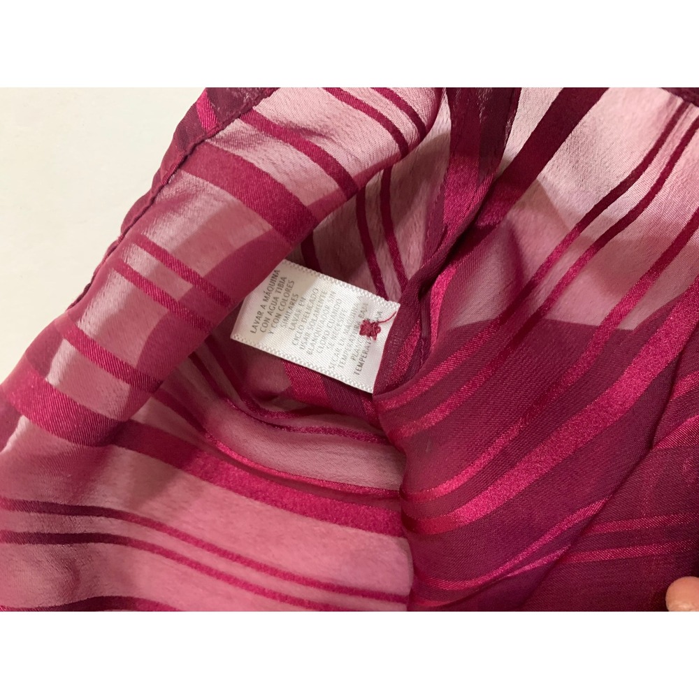 George ME Mark Eisen Dark Raspberry Striped Ruffle Sheer Blouse Size Large - Picture 14 of 14